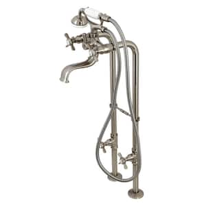 Essex 3-Handle Claw Foot Freestanding Tub Faucet with Supply Line Package in Brushed Nickel