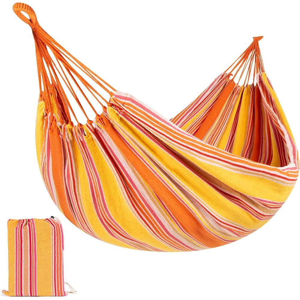8 ft. 2-Person Indoor Outdoor Brazilian-Style Cotton Double Hammock Bed w/P