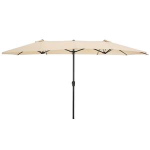 KUKU 15 ft. Double Sided Outdoor Market Patio Umbrella in Tan