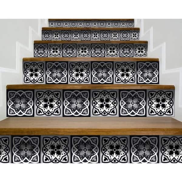 Black/White/Gray 4 in. x 4 in. Vinyl Peel and Stick Removable Tile Stickers (2.64 sq. ft./Pack)
