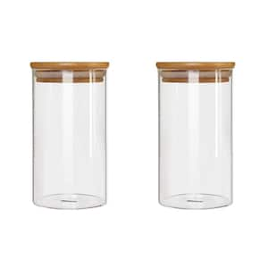 Glass Storage Jars with Airtight Seal Wooden Lid Stackable Kitchen Canisters for Candy, Coffee, Bean Set of 2