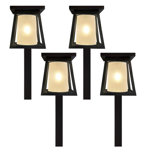 Monteaux Lighting Black Integrated LED Outdoor Solar Pathway Lights with Frosted Glass (4-Pack)