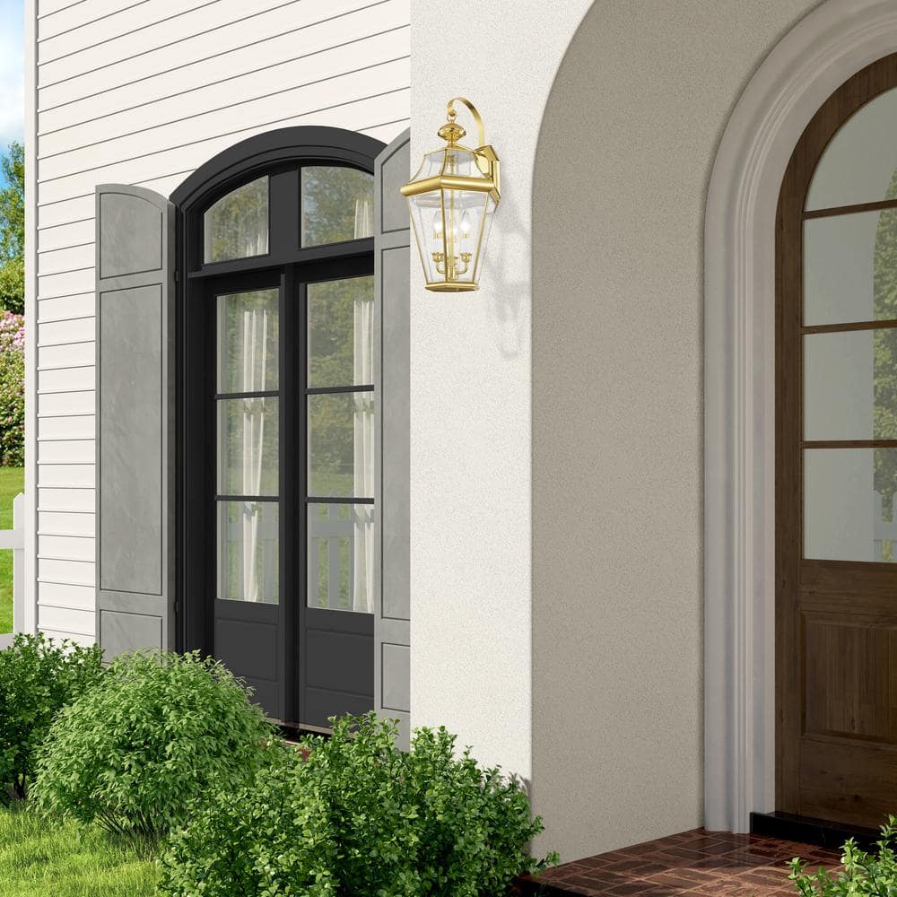 Polished Brass 3-Light Outdoor Wall Lantern with Clear Glass