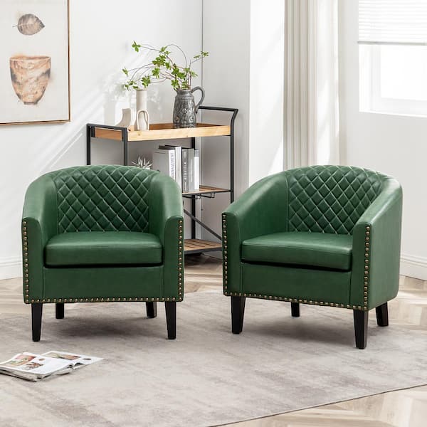 KINWELL Green Tufted Faux Leather Small Club Bar Barrel