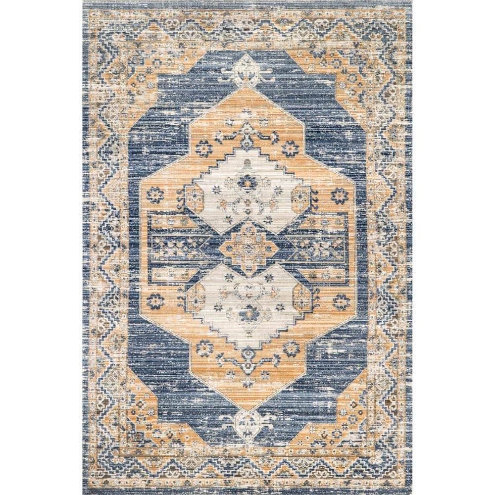 nuLOOM Zazie Traditional Machine Washable Blue 5 ft. x 8 ft. Indoor/Outdoor Area Rug