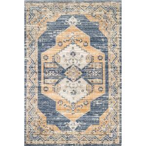 Zazie Traditional Machine Washable Blue 5 ft. x 8 ft. Indoor/Outdoor Area Rug