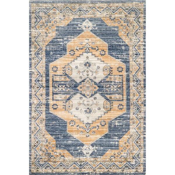 nuLOOM Zazie Traditional Machine Washable Blue 2 ft. x 8 ft. Indoor