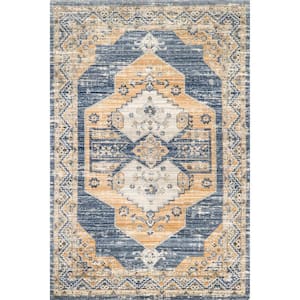 Zazie Traditional Machine Washable Blue 7 ft. x 9 ft. Indoor/Outdoor Area Rug