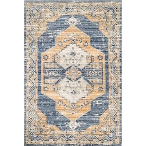 Zazie Traditional Machine Washable Blue 9 ft. x 12 ft. Indoor/Outdoor Area Rug