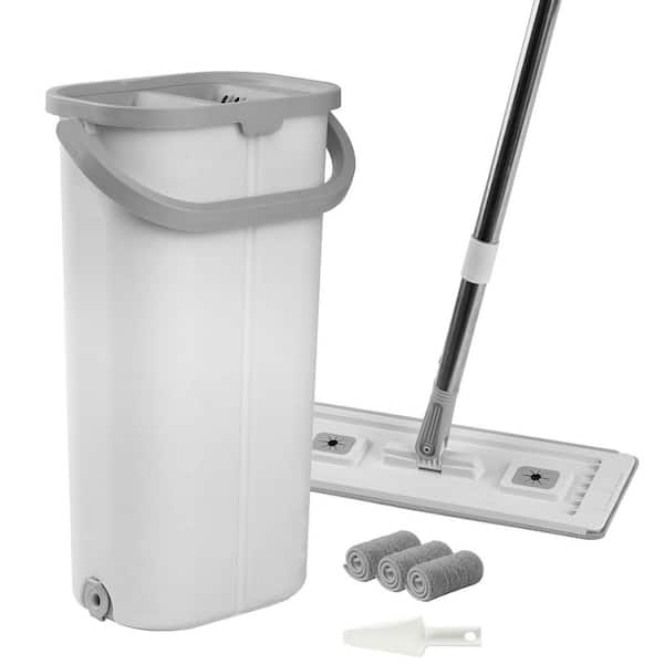 SKYSHALO Mop and Bucket with Wringer Set, Wet & Dry Use, Flat Mop with 3 Washable Microfiber Pads 52.17 in L x 15.7 in. W
