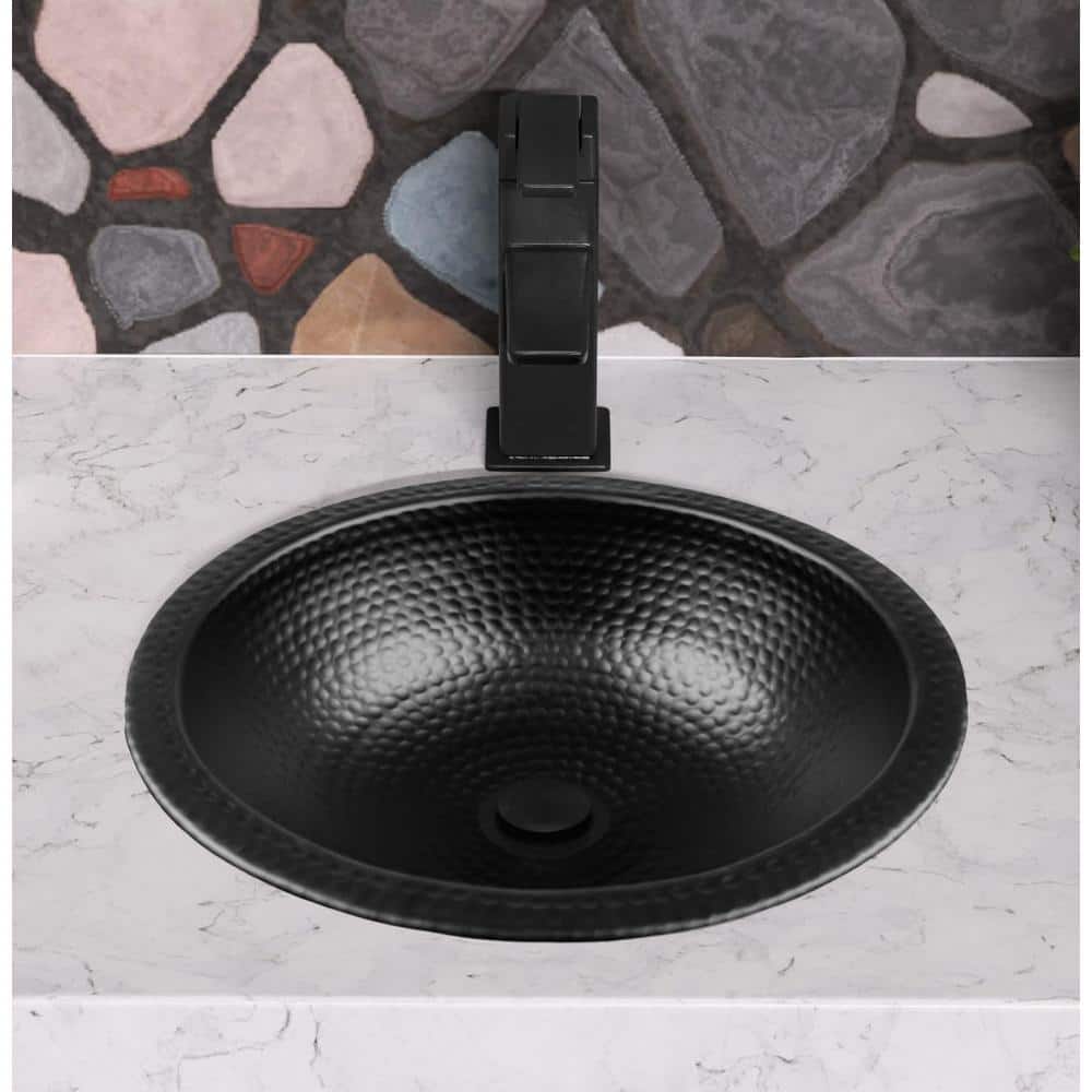 Black Hand Hammered Aluminum 16" Round Bathroom Sink