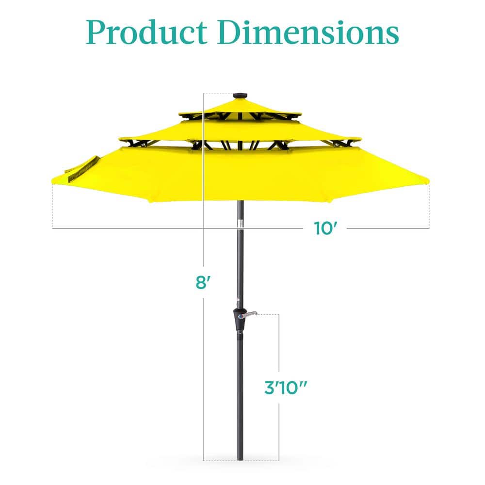 10ft Yellow Steel Market Patio Umbrella with LED Lights