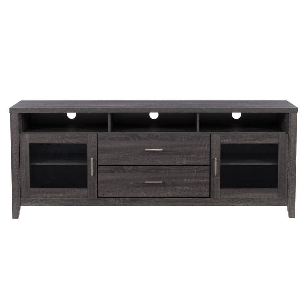 Hollywood Classic Dark Gray Entertainment Bench with Tempered Glass Doors