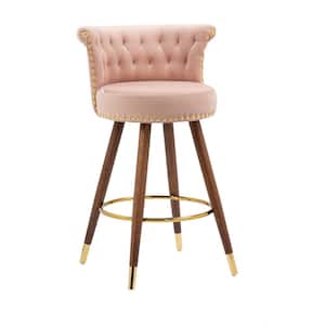 36 in. Low Back Wooden Frame Swivel Upholstered Bar Stool with Pink Velvet Seat (Set of 2)