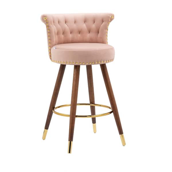 HOMEFUN 36 in. Low Back Wooden Frame Swivel Upholstered Bar Stool with Pink Velvet Seat (Set of 2)