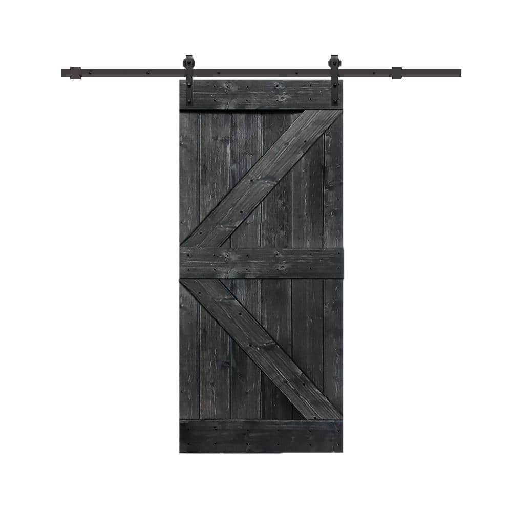 CALHOME 30 in. x 84 in. Metallic Gray Knotty Pine Wood Interior Sliding  Barn Door with Hardware Kit SWD11-MK-72+DOOR-DIY-K30G2 - The Home Depot