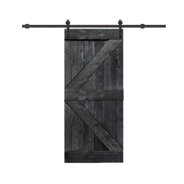 CALHOME 30 in. x 84 in. Metallic Gray Knotty Pine Wood Interior Sliding Barn Door with Hardware Kit
