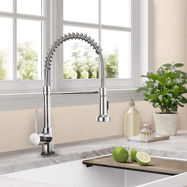 Satico Single Handle Wall Mount Stainless Steel Pull Down Sprayer Kitchen Faucet in Chrome