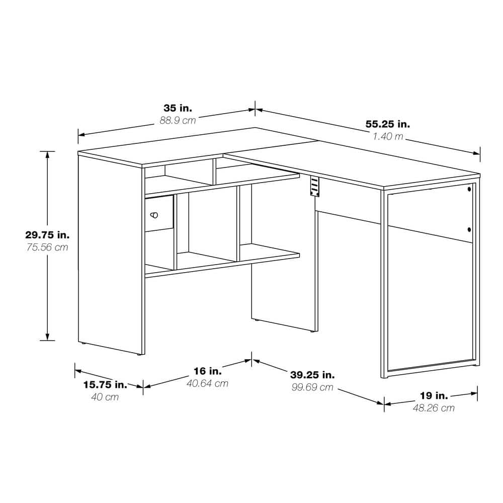 Gray Corner Wood Desk with Drawer and Storage Shelf