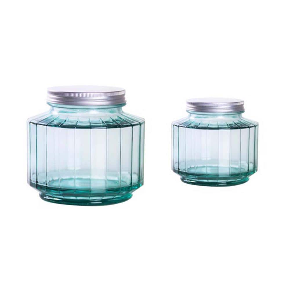 Apothecary Clear Glass Storage Jars with Brass-tone Lids, Set of 3