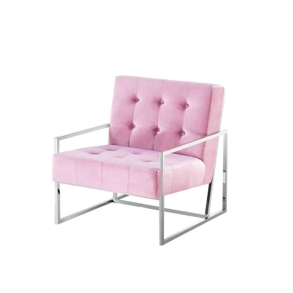 Blush Pink Velvet Accent Chair with Silver Frame