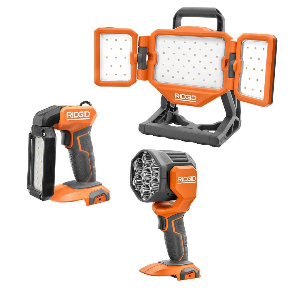 18V Cordless 3-Tool Combo Kit with LED Stick Light, LED Spotlight, and LED Hybrid Panel Light (Tools Only) -  RIDGID, R86689KSBN