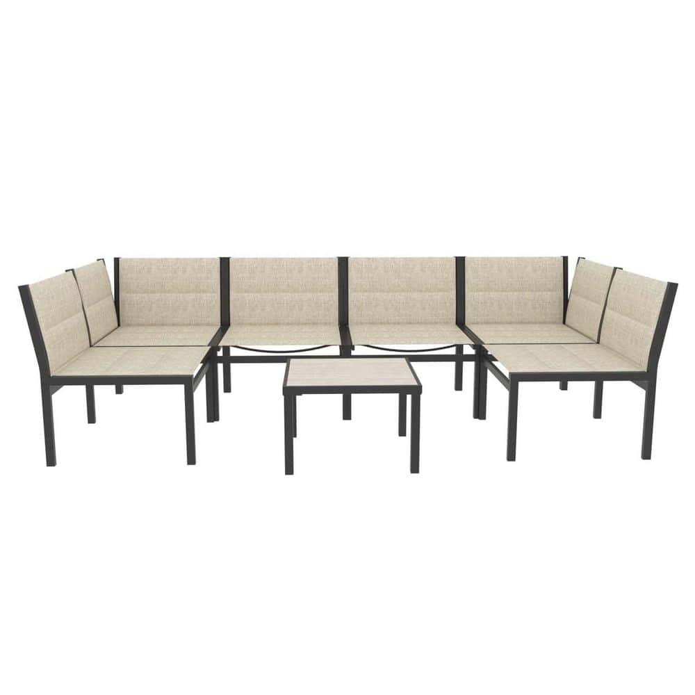 7-Piece Metal Patio Conversation Set with Yellow Seat, Coffee Table