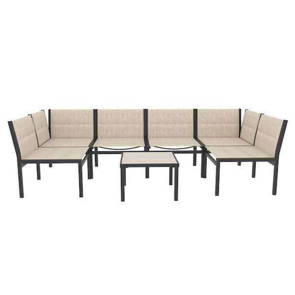 Unbranded 7-Piece Metal Patio Conversation Set with Yellow Seat, Coffee Table