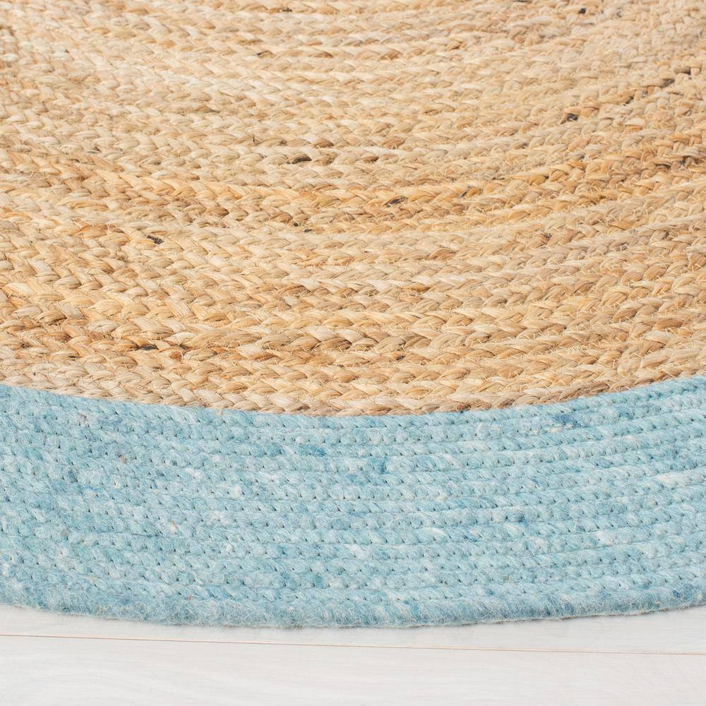 Handmade Blue and Natural Oval Braided Wool Cotton Rug 5' x 7'