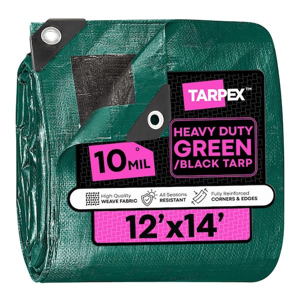 10 Mil Heavy-Duty Poly Tarp 12 ft. x 14 ft. Plastic UV Resistant Multi-Purpose Green and Black Cover