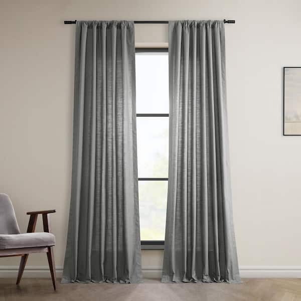 Exclusive Fabrics & Furnishings Dark Grey Dune Textured Cotton Rod Pocket Light Filtering Curtain Pair - 50 in. W x 84 in. L (2 Panels)