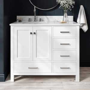 Cambridge 43 in. W x 22 in. D x 35.25 in. H Vanity in White with Carrara White Marble Vanity Top with Basin