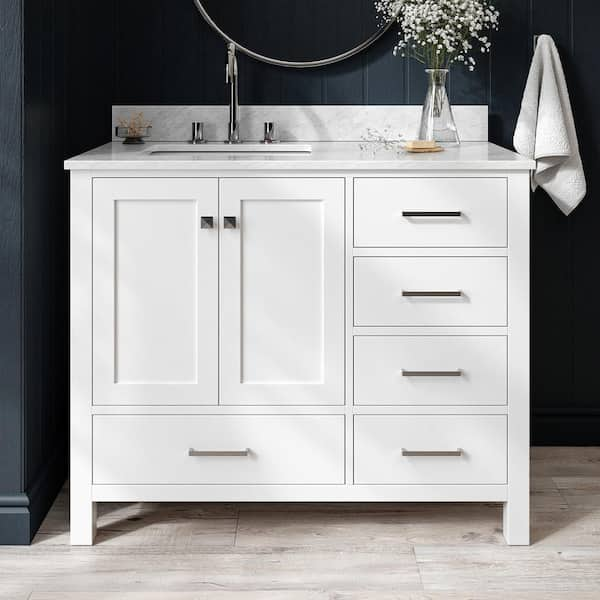 ARIEL Cambridge 43 in. W x 22 in. D x 35.25 in. H Vanity in White with Carrara White Marble Vanity Top with Basin