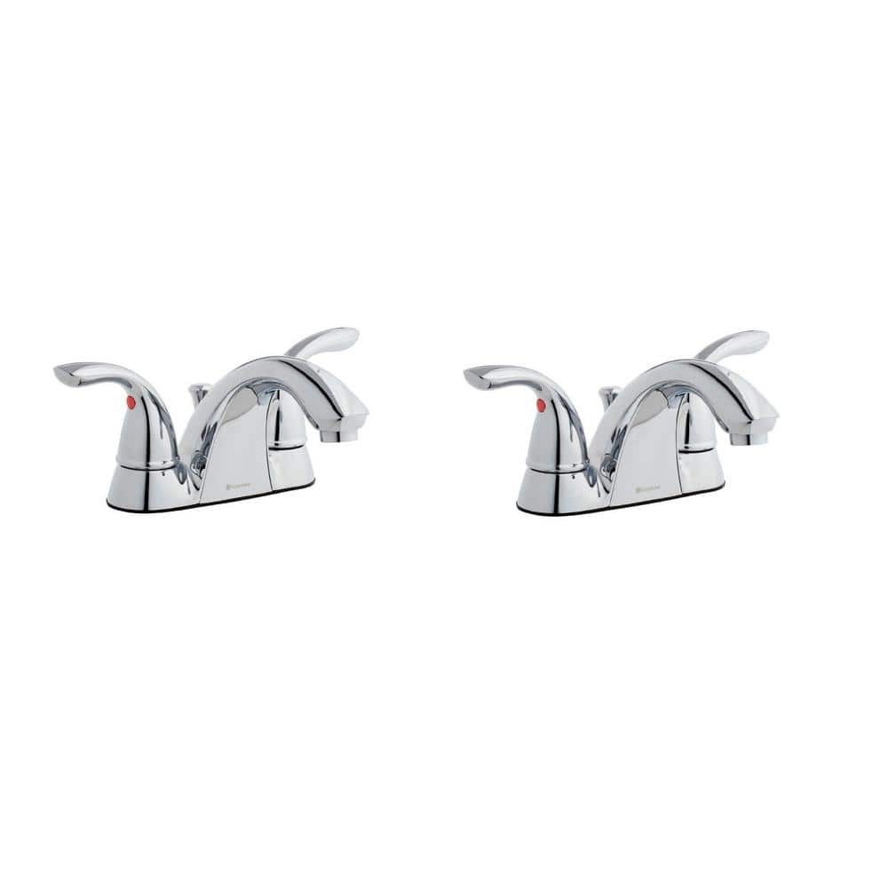 Glacier Bay Builders 4 in. Centerset 2-Handle Low-Arc Bathroom Faucet in Polished Chrome (2-Pack), Grey