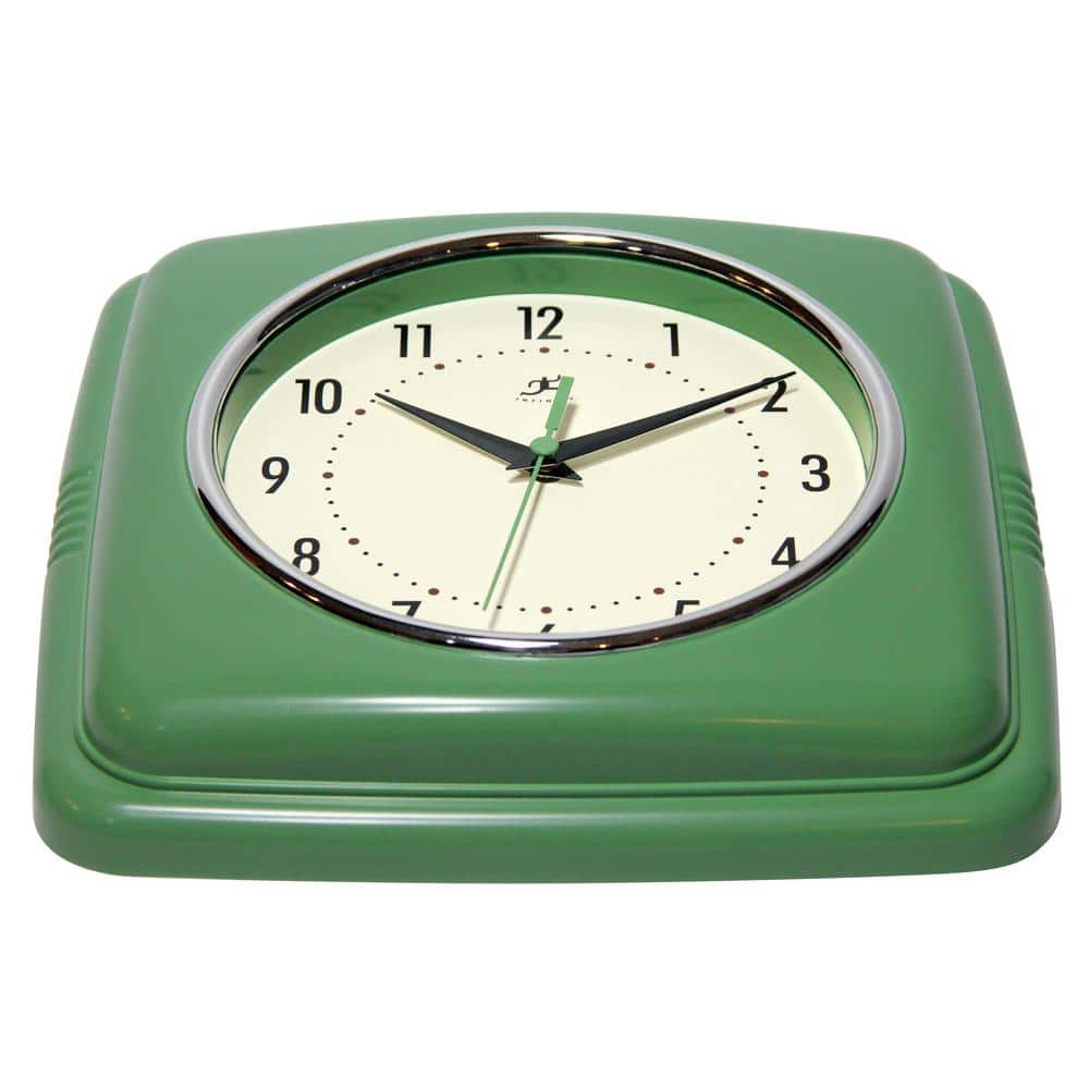 9.25" Green Retro Plastic Square Analog Wall Clock