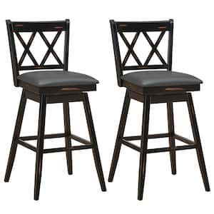 Set of 2 42.5 in. Barstools Swivel Bar Height Chairs with Rubber Wood Legs Black