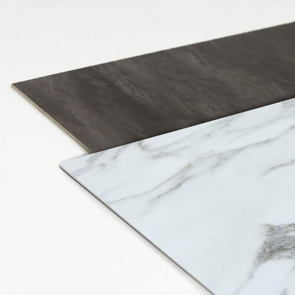 12'' x 12'' Black and White Marble Peel & Stick Floor Tiles