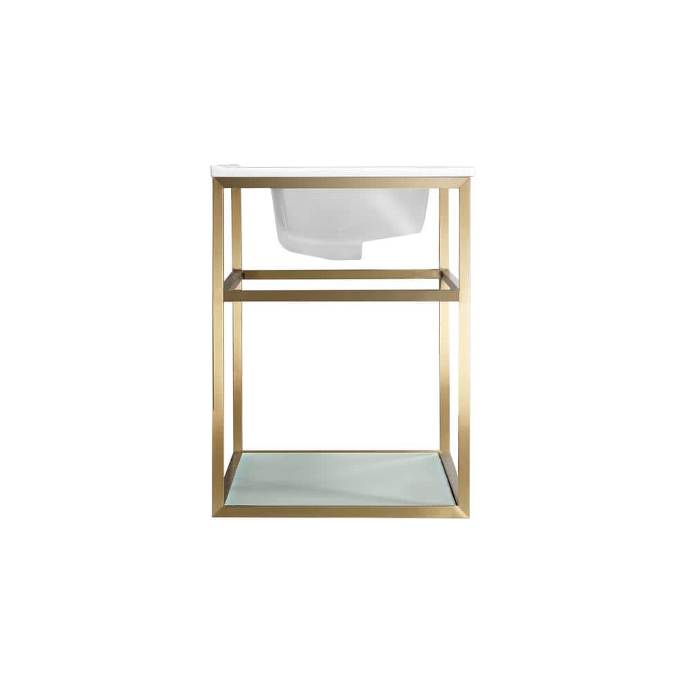 Pierre 35.4" Gold Stainless Steel and Glass Single Bathroom Vanity