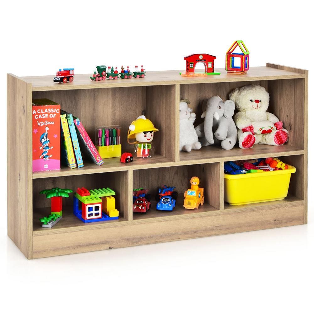 24 in. Brown Wooden 5 Shelf Children Storage Cabinet Bookcase Toy Storage Kids Rooms Classroom - thumbnail 4