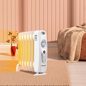 700-Watt Gray Electric Oil Filled Radiator Space Heater Portable Mini 7 Fin Quiet Radiant Heater w Adjustable Thermostat