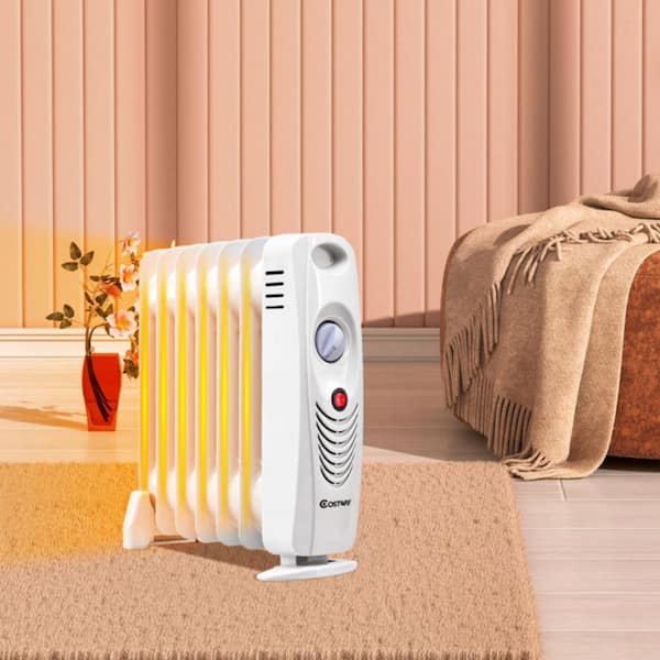 Clihome 700-Watt Gray Electric Oil Filled Radiator Space Heater Portable Mini 7 Fin Quiet Radiant Heater w Adjustable Thermostat