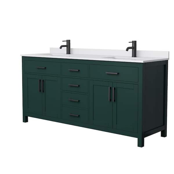 Wyndham Collection Beckett 72 in. W x 22 in. D x 35 in. H Double Sink Bathroom Vanity in Green with White Cultured Marble Top