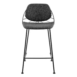 Charlie 25.6 in. Black Low Back Metal Counter Stool with Fabric Seat Set of Two
