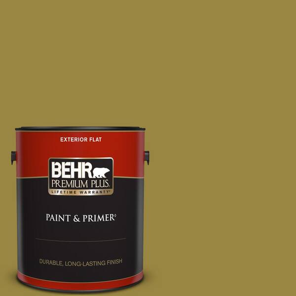 BEHR PREMIUM PLUS 1 gal. #380D-7 Wild Grass Flat Exterior Paint & Primer
