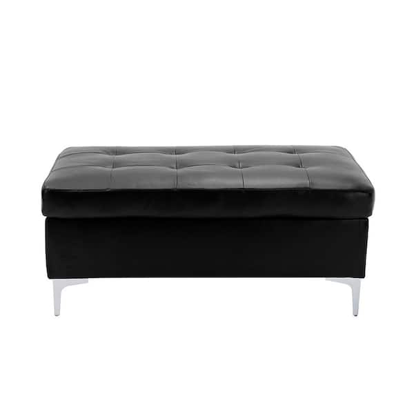 Lazzara Falun Black Faux Leather Rectangle Ottoman