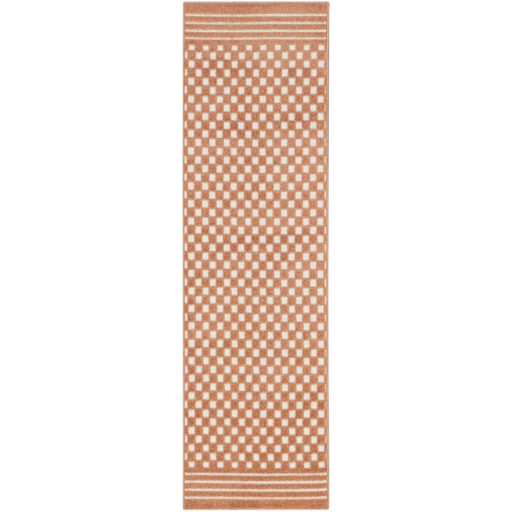 Copper and White Geometric Pattern Runner Rug 2' x 6'