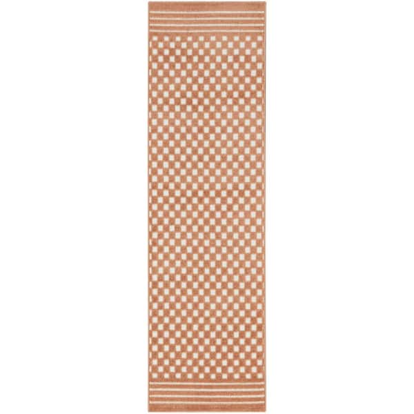 Nourison Casual Copper 2 ft. x 6 ft. Checker Contemporary Runner Area Rug