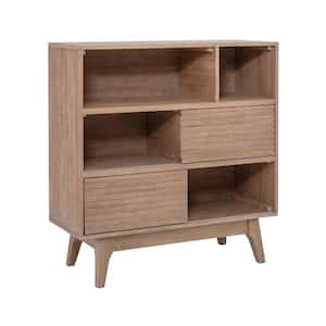 Wylee 38 in. Tall Natural Brown wood 3 Shelf Bookcase with 2 Sliding doors