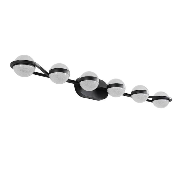 43.3 in. Modern Black Bathroom Vanity Light, 6-Light LED Globe Vanity Wall Light Frosted Glass Shades