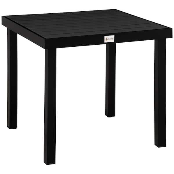 Zeus & Ruta Woodgrain Black Aluminum Metal Square Outdoor Dining Table for 4 Person, Table for Garden, Lawn, Patio